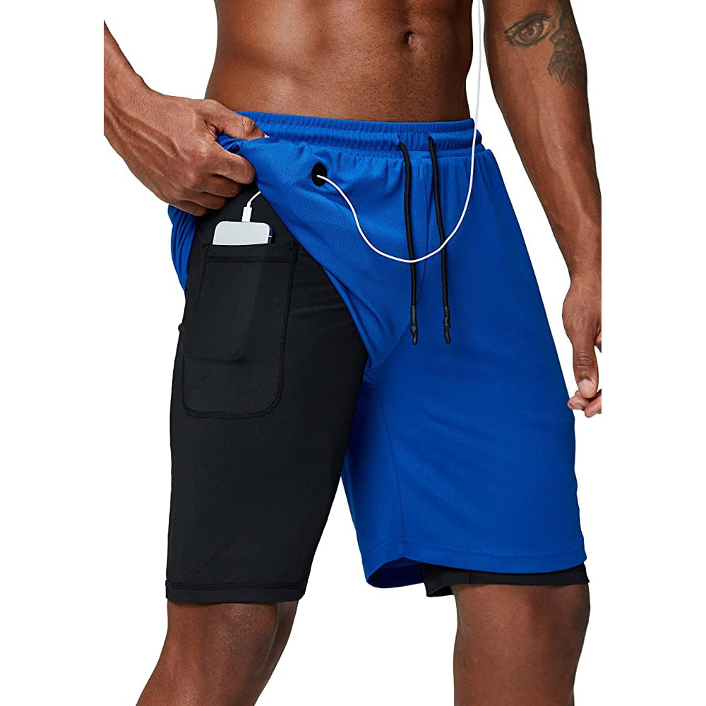 Men's music shorts 2 in 1 running shorts security pockets shorts