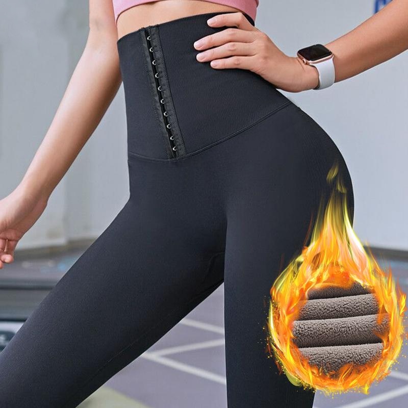 Solid High Wait Warm Leggings Women Breasted Sports Gym